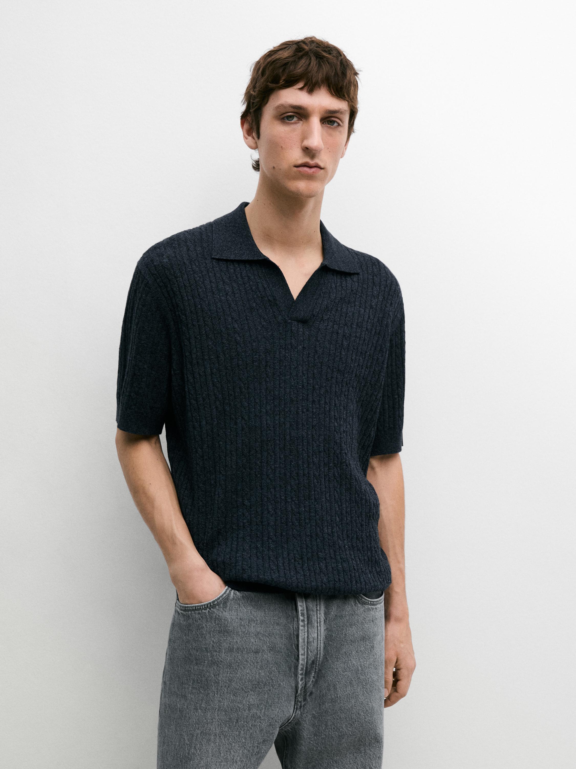 Polo en maille à manches courtes détail tressé